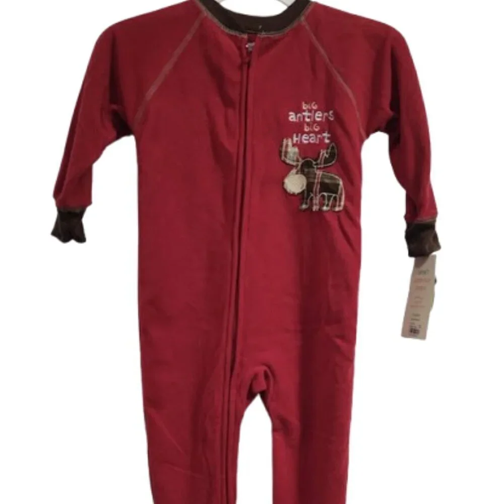 Carters Super Cozy Sleepwear Holiday Reindeer Footies 100 % Polyester 2T NWT